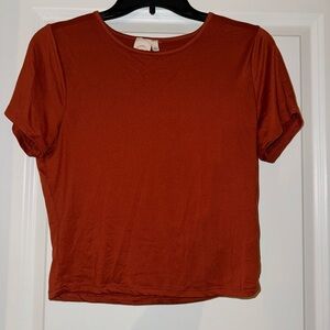 Junior’s Burnt Orange Crew Short Sleeve Crop Top